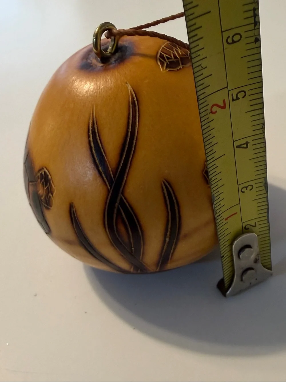 VTG Peruvian Handmade Sea Turtle Carved Christmas Gourd Ornament Signed P. Rojas